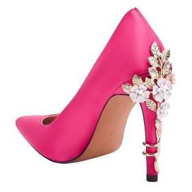 Chaussure Pour Femme Chaussure De Soirée A Talon Satin Ceremonie Élégantes Fleurs Rose Fushia Escarpin Talon Aiguille