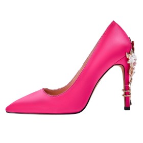 Chaussure Pour Femme Chaussure De Soirée A Talon Satin Ceremonie Élégantes Fleurs Rose Fushia Escarpin Talon Aiguille