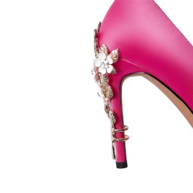 Chaussure Pour Femme Chaussure De Soirée A Talon Satin Ceremonie Élégantes Fleurs Rose Fushia Escarpin Talon Aiguille