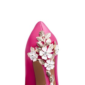 Chaussure Pour Femme Chaussure De Soirée A Talon Satin Ceremonie Élégantes Fleurs Rose Fushia Escarpin Talon Aiguille