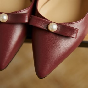 Schuhe Elegante Spitz Perlen 6 cm Mittlerer Absatz Burgundy Blockabsatz Pumps