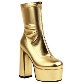 Enkellaarzen Dames Lak Metallic Imitatieleer Blok Hak Plateauzool Going Out Galaschoenen Highheel