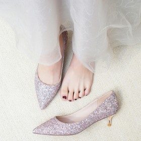 Festliche Schuhe 3 cm Niedriger Absatz Pumps Pinke Stilettos Kitten Heel Damenschuhe Pailletten Brautschuhe