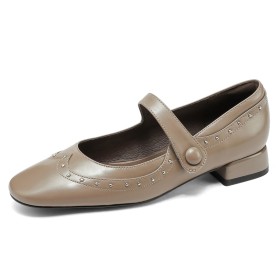 Slip On Shoes Classic Chunky Heel Natural Leather Mary Janes Block Heels Ankle Strap Vintage Business Casual Shoes