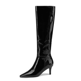 Mid Heels Riding Boots Knee High Boots Stiletto Classic Vintage Leather Black