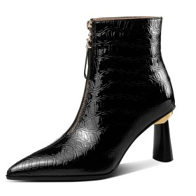 Pointed Toe Chunky Heel Mid Heels Geometric Print Comfortable Elegant 2022 Leather Embossed Booties For Women