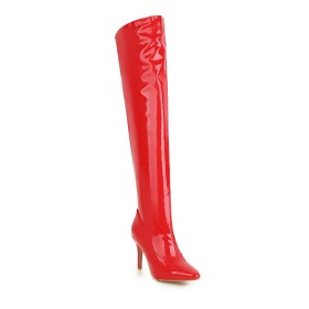 Naaldhak Rode Hoge Laarzen 9 cm High Heel Gevoerde Klassiek Overknee Boot Going Out