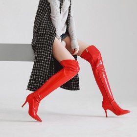 Rot Kunststoff Stiefel Overknee Stiefel High Heel Geschlossene