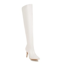 Over Knee Boots Classic 9 cm High Heeled Stilettos Pointed Toe Fur Lined White