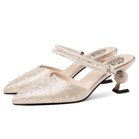 Ankle Strap Sparkly Glitter Leather Closed Toe Luxury Sculpted Heel Mules 6 cm Mid Heels Beautiful With Pearl Womens Sandals