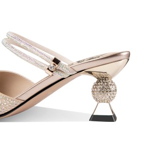 Ankle Strap Sparkly Glitter Leather Closed Toe Luxury Sculpted Heel Mules 6 cm Mid Heels Beautiful With Pearl Womens Sandals