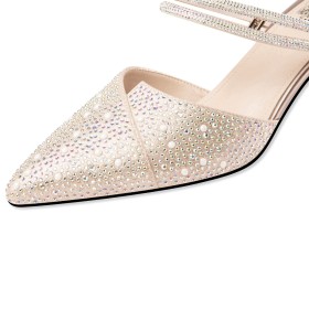 Ankle Strap Sparkly Glitter Leather Closed Toe Luxury Sculpted Heel Mules 6 cm Mid Heels Beautiful With Pearl Womens Sandals