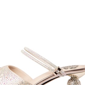 Ankle Strap Sparkly Glitter Leather Closed Toe Luxury Sculpted Heel Mules 6 cm Mid Heels Beautiful With Pearl Womens Sandals