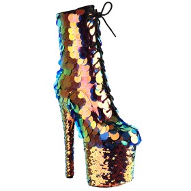 Pole Dancing Shoes Booties For Women Sparkly Super High Heels Multicolor Round Toe Closed Toe Glitter Gradient Platform