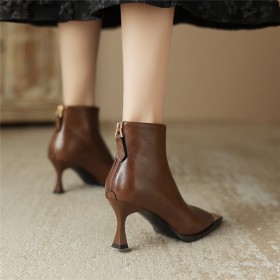 Mid Heels Leather Ankle Boots Patent Classic 2023