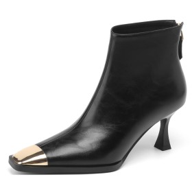 Stiletto Ankle Boots Leather Pointed Toe Elegant Mid Heel Classic