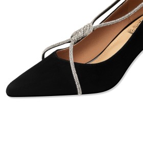 Klassisch Leder Schuhe Mit Strasssteine Wildleder Schwarze Elegante 8 cm High Heel Pumps Schlupfschuhe Pfennigabsatz