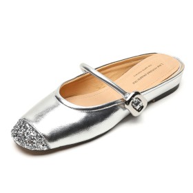 Glitter Casual Utan Klack Glittriga Sköna Silvriga Rund Tå Läder Bekväma