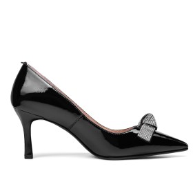 Travail Belle Talon Aiguille Chaussure Femme Talon 8 cm Strass Noir Bout Pointu Chaussures Ceremonie Escarpin Classique