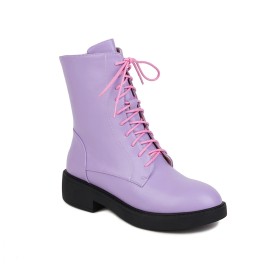 Classic Fur Lined Faux Leather Flat Shoes Patent Lilac