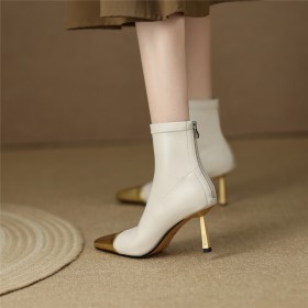 Naaldhakken Kleurblok Formele Gevoerde Enkellaarsjes Dames Hoge Hak Mode Imitatieleer Sock Boots Leer
