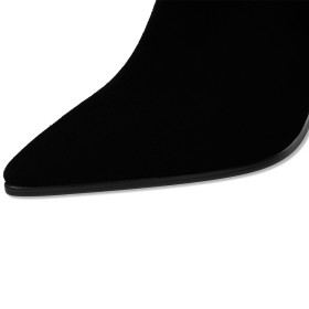 Fur Lined Black Stylish 8 cm High Heel Block Heels With Rhinestones Going Out Shoes Thigh High Boot For Women Suede Chunky Tall Boots
