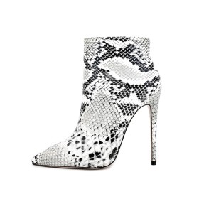 Moderne Python Vernis Talons Aiguilles Bottine Femme Fourrees Talon 12 cm Fermeture Éclair Casual Blanche