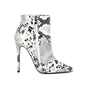 Moderne Python Vernis Talons Aiguilles Bottine Femme Fourrees Talon 12 cm Fermeture Éclair Casual Blanche