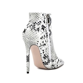 Moderne Python Vernis Talons Aiguilles Bottine Femme Fourrees Talon 12 cm Fermeture Éclair Casual Blanche