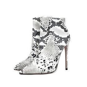 Moderne Python Vernis Talons Aiguilles Bottine Femme Fourrees Talon 12 cm Fermeture Éclair Casual Blanche