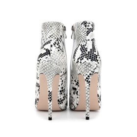 Moderne Python Vernis Talons Aiguilles Bottine Femme Fourrees Talon 12 cm Fermeture Éclair Casual Blanche