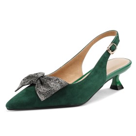 Comfort Modern Pointed Toe Dark Emerald Green Kitten Heel Stiletto Heels Belt Buckle Low Heel Pumps Womens Shoes Beautiful