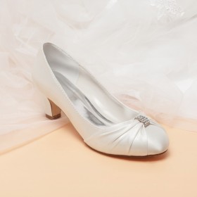 Chunky Heel Pumps With Buckle Wedding Shoes For Bridal Comfort Satin Block Heels Mid High Heeled