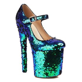 Sparkly With Ankle Strap Stilettos Green Extreme High Heels Shoes 2024 Platform Going Out Footwear Pumps Sexy Belt Buckle