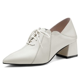 Lace Up Chunky Hee Low Heel Oxford Shoes Dressy Shoes Ivory Business Casual Pointed Toe 2022 Block Heel