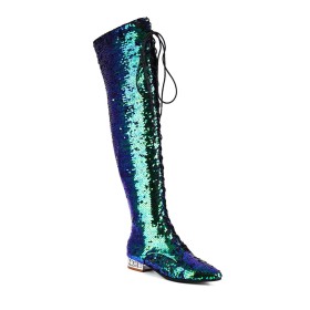 Tall Boot Fur Lined Sequin Pole Dance Shoes Flat Shoes Over Knee Boots For Women Sparkly