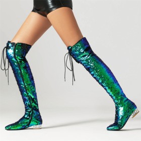 Gradient Lange Laarzen Glitter Overknee Boot Platte