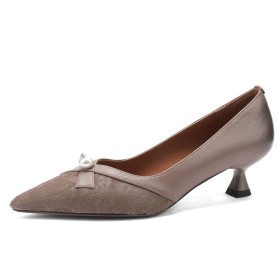 4 cm Low Heel Leder Abendschuhe Comfort Altrosa Pumps Elegante Schlupfschuhe Schuhe Damen Pelz