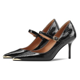 Knöchelriemen Leder Pumps Mit 8 cm Hohe Absatz Klassisch Lack Spitz Elegante Damenschuhe