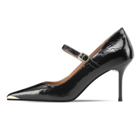 Knöchelriemen Leder Pumps Mit 8 cm Hohe Absatz Klassisch Lack Spitz Elegante Damenschuhe