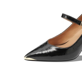 Knöchelriemen Leder Pumps Mit 8 cm Hohe Absatz Klassisch Lack Spitz Elegante Damenschuhe