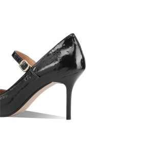 Knöchelriemen Leder Pumps Mit 8 cm Hohe Absatz Klassisch Lack Spitz Elegante Damenschuhe