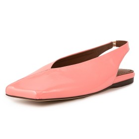 Natural Leather Patent Flats Blush Pink Comfortable 2024 Square Toe