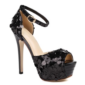 Open Toe With Ankle Strap 5 inch High Heel Glitter 2024 Belt Buckle Evening Party Shoes Platform Sandals