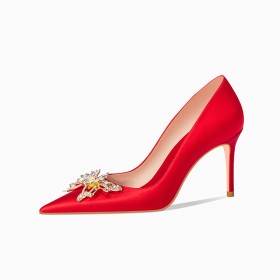 Elegant Vintage Wedding Shoes For Bridal Red 3 inch High Heeled Pumps With Butterfly Stiletto Heels
