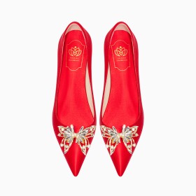 Rouge Escarpin Chaussures Pour Femme Avec Strass A Talon 8 cm Papillon Chaussure Mariage