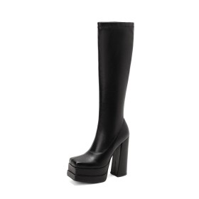 Sock Boots 6 inch High Heeled Stretchy Knee High Boot For Women Going Out Footwear 2023 Chunky Block Heel Comfort Classic