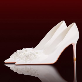 Mit Absatz 8 cm High Heels Ballschuhe Elegante Weiße Abendschuhe Stöckelschuhe Schuhe Damen Stiletto Brautschuhe Spitz