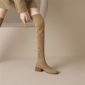 Tall Boot Comfort Thigh High Boot Fur Lined Chunky Heel Faux Leather Block Heels Sock 2023 2 inch Low Heel Classic Suede