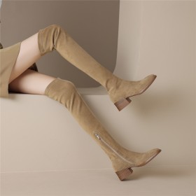 Mit Absatz Wildleder Overknee Hohe Stiefel Sock Boots 5 cm Low Heel Geschlossene Zehe Klassisch Stretch